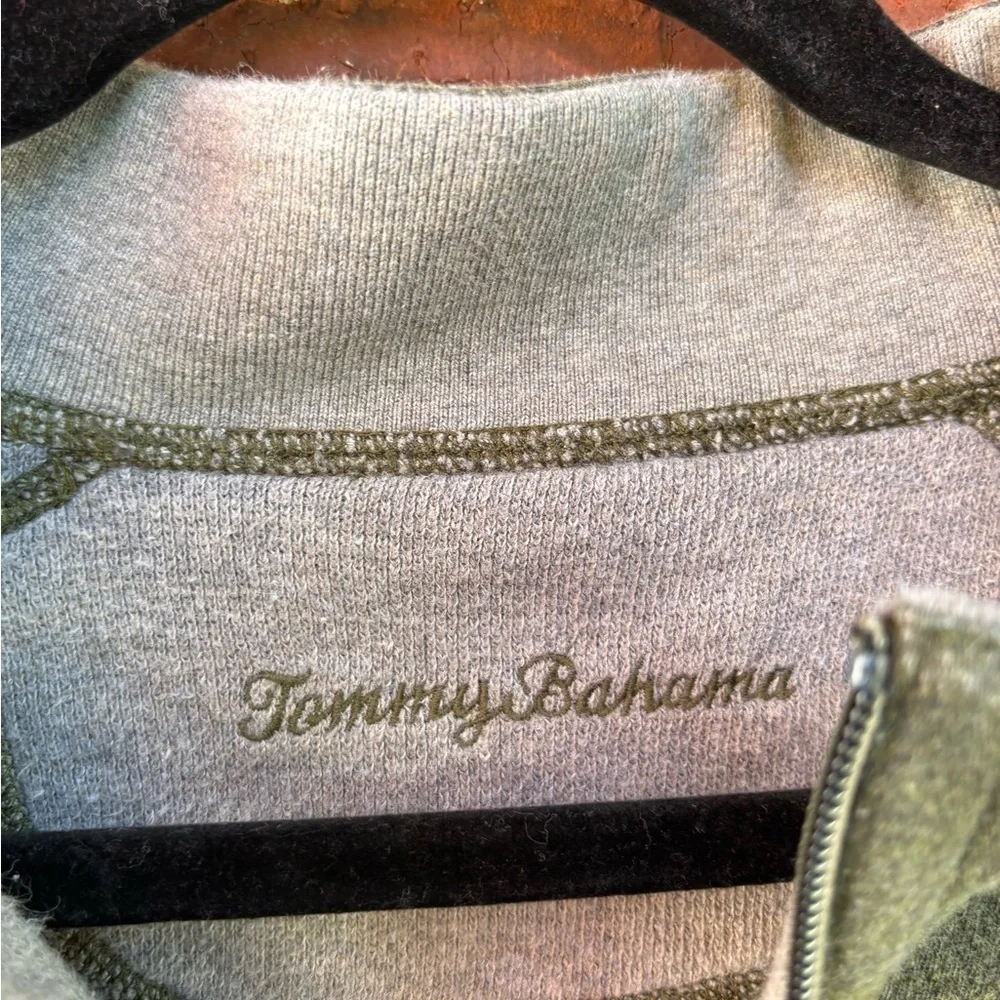 Tommy Bahama Mens Large Green Gray Reversible Quarter Zip Pullover Sweater